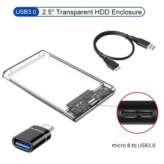 Clear USB 3.0 External Hard Drive Enclosure for 2.5" SATA HDD SSD - Tool-Free, UASP Supported