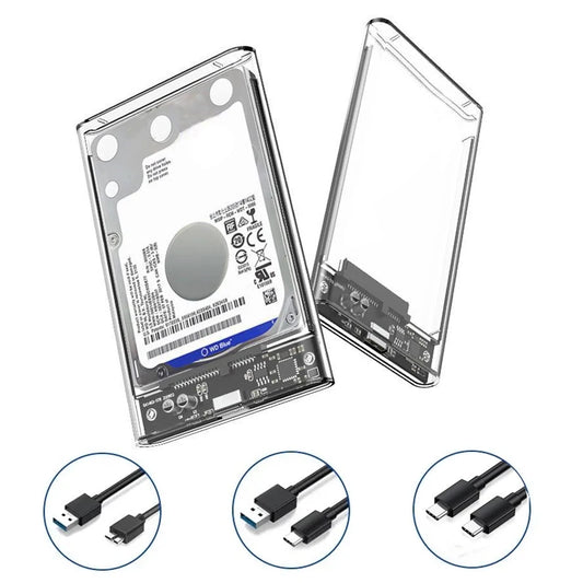 Clear USB 3.0/Type C 2.5-inch SATA III Hard Drive Enclosure - External Case for SSD HDD with UASP Support