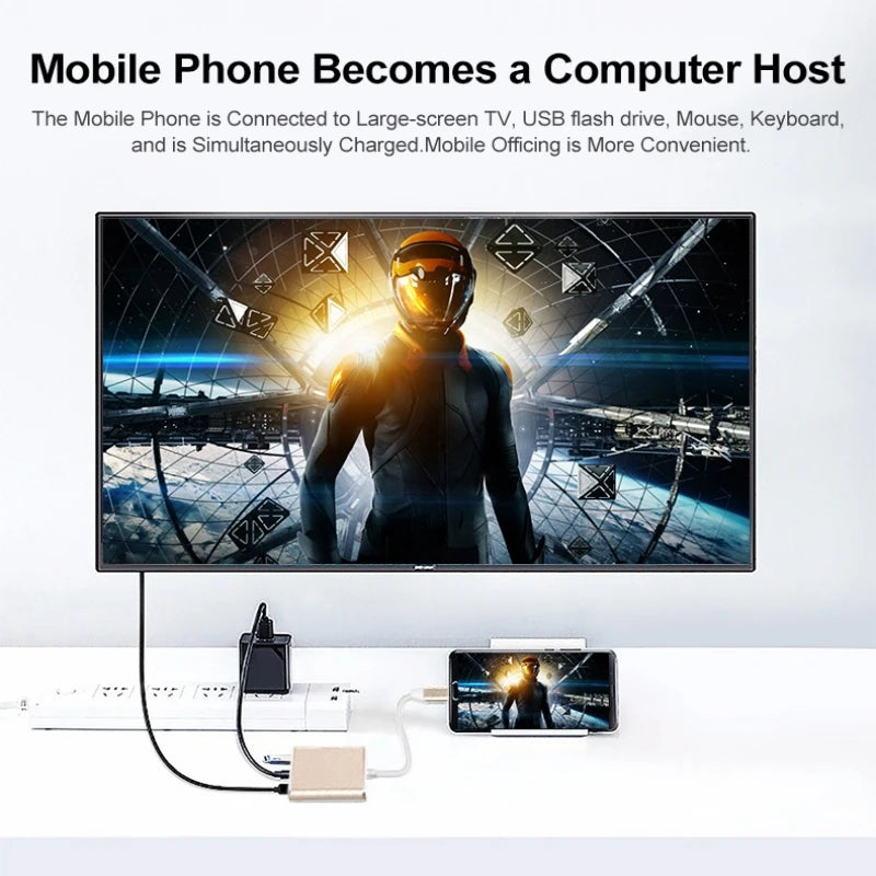 3-in-1 Type C to HDMI-Compatible Hub and USB3.0 Docking Station for MacBook, Samsung - Fast Shipping!