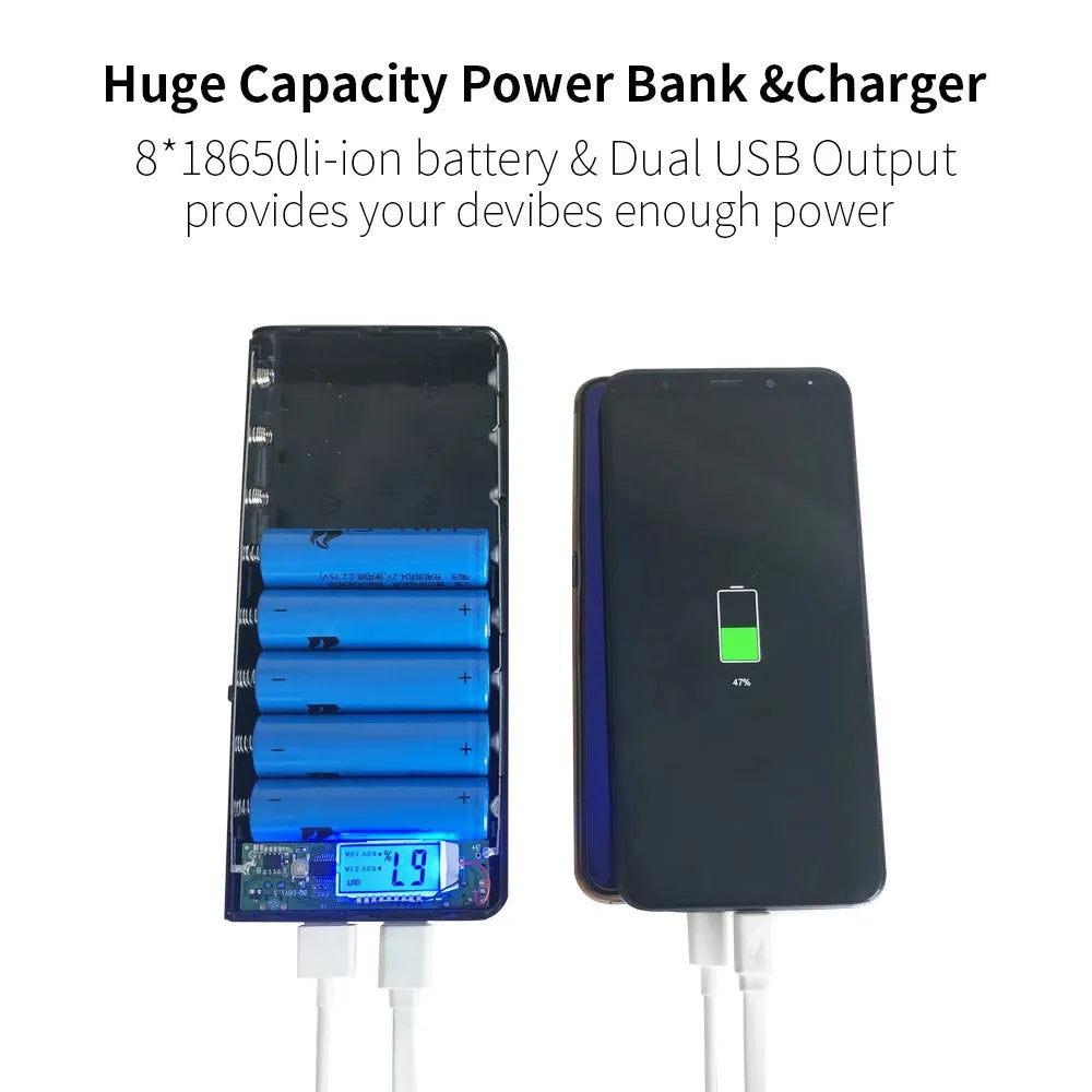 Portable DIY Power Bank: 8*18650 Battery Charger with Dual USB, Micro USB, and LCD Display - Ideal for Mobile Phones