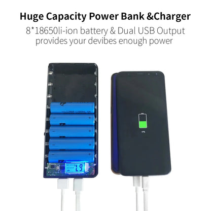 Portable DIY Power Bank: 8*18650 Battery Charger with Dual USB, Micro USB, and LCD Display - Ideal for Mobile Phones